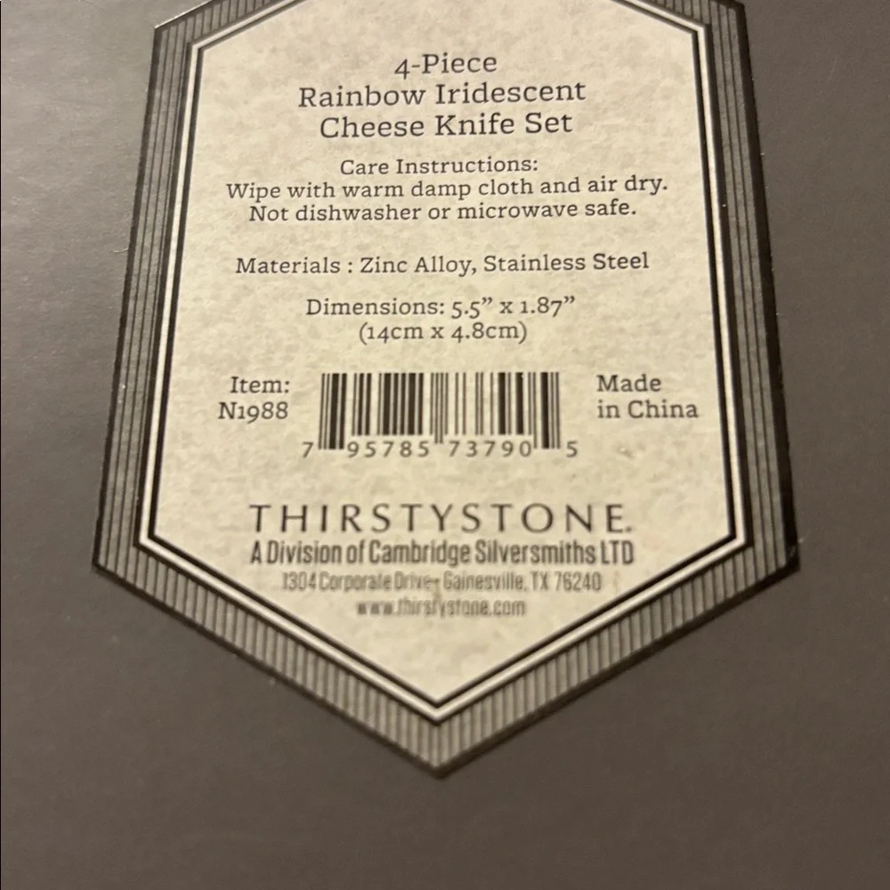 Thirstystone Iridescent Gold Cheese Knife Set Brand New